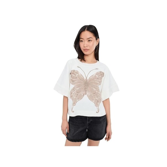 Free People Tops - Dahlia Short Sleeve Pullover at Free People in Tofu Combo, Size: Small